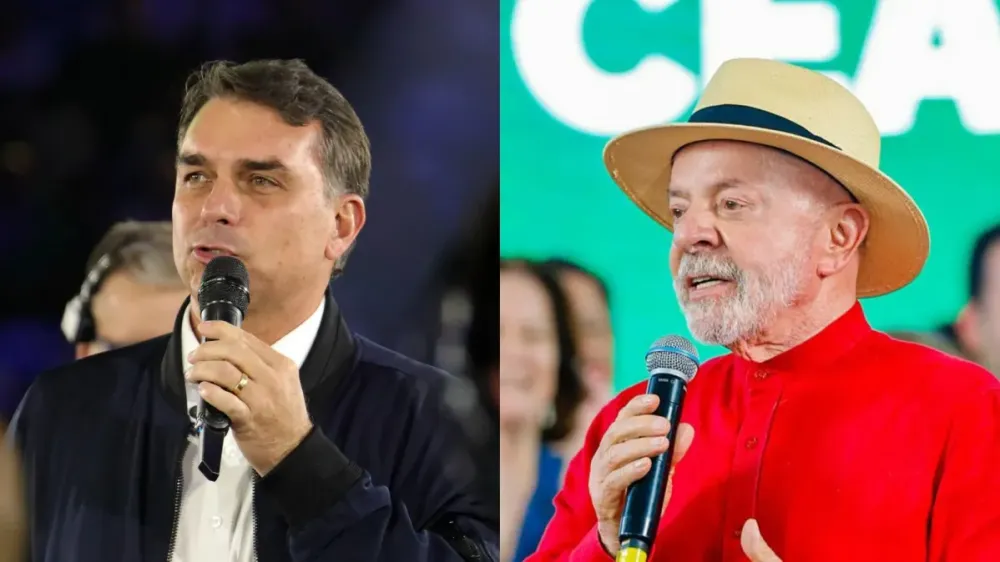 O senador Flávio Bolsonaro (PL-RJ) e o presidente Luiz Inácio Lula da Silva (PT) • Estadão Conteúdo/Ricardo Stuckert