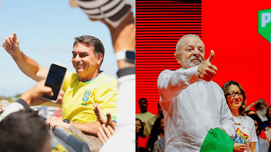 Flávio Bolsonaro (PL) e Lula (PT) (Fotos: Charles Vieira e Ricardo Stuckert).