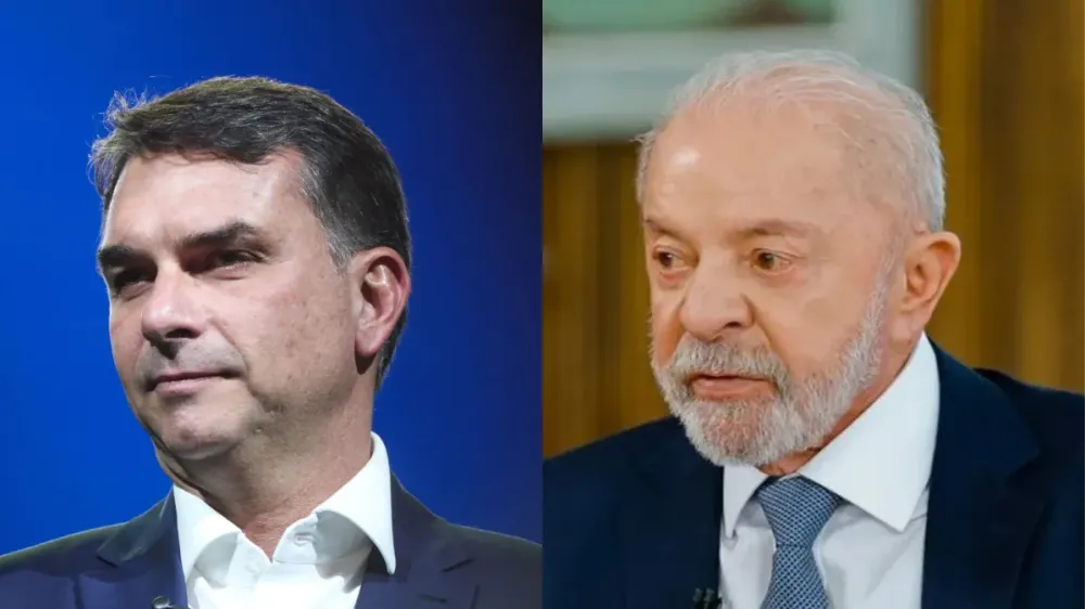 O senador Flávio Bolsonaro (PL-RJ) e o presidente Luiz Inácio Lula da Silva (PT) • Estadão Conteúdo/Ricardo Stuckert.