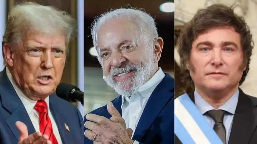 Presidente Lula (PT), junto de Donald Trump e Javier Milei - (Fotos: Reprodução/The White House; Ricardo Stuckert/PR; Cancilleria Argentina).